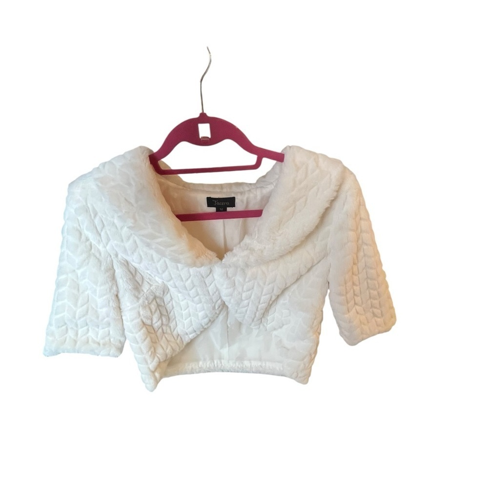 Tacera Ivory Textured Cropped Jacket – Size Medium – Bridal / Formal Bolero - Picture 2 of 10